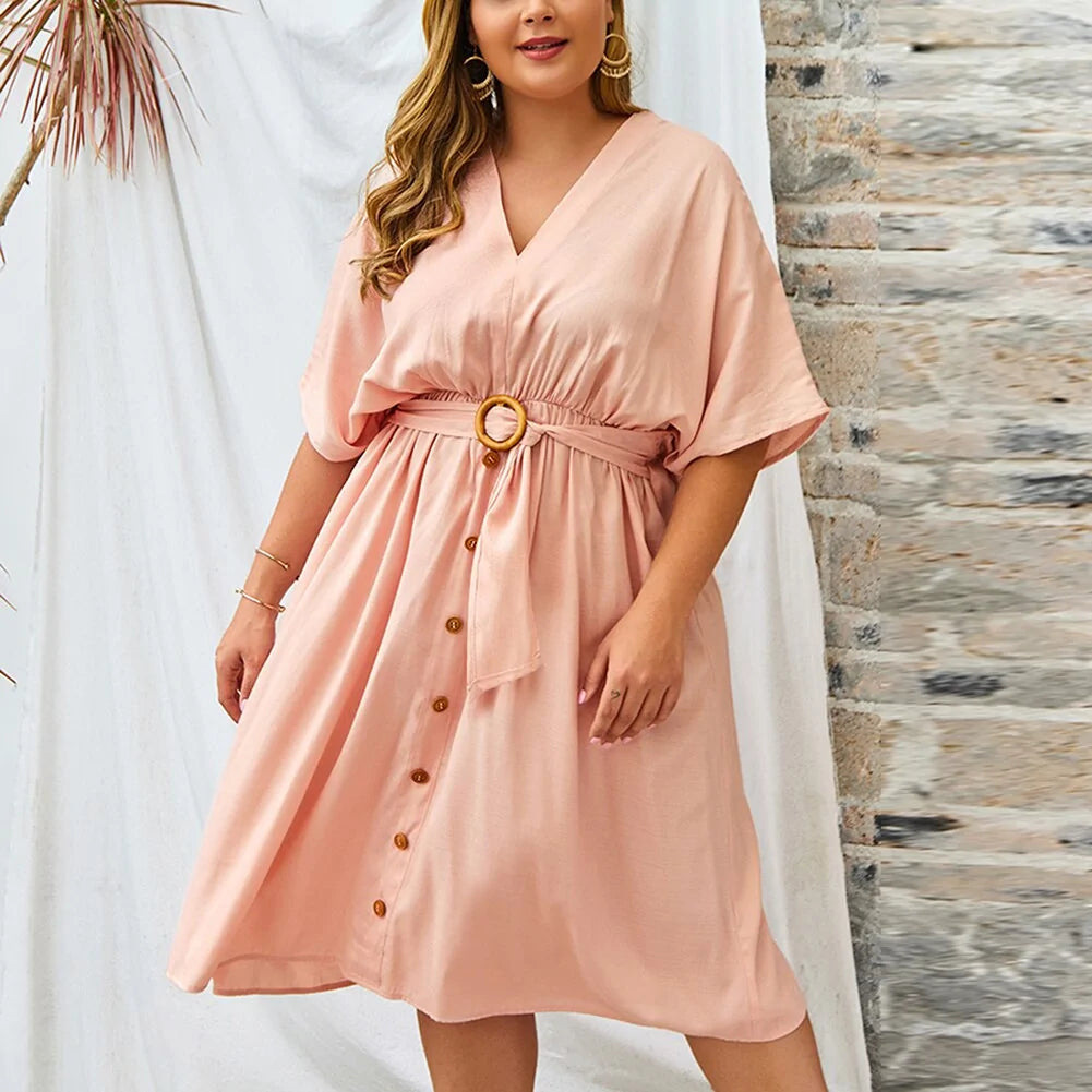 Plus Size Dress Full Sleeve V Neck