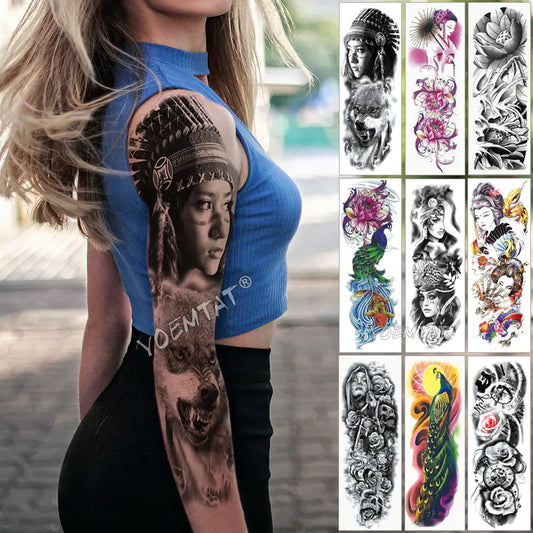 Geisha and Indian Full Arm Tattoo